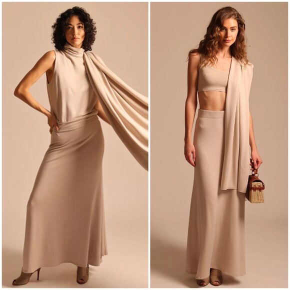 Bleusalt Maxi Skirt A-line Beige Tan Neutral Soft Stretchy Lagenlook size XL - Picture 1 of 9